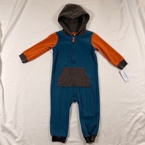 NWT Carter’s Baby Boy Hooded Fleece Jumpsuit Colorblock 18M